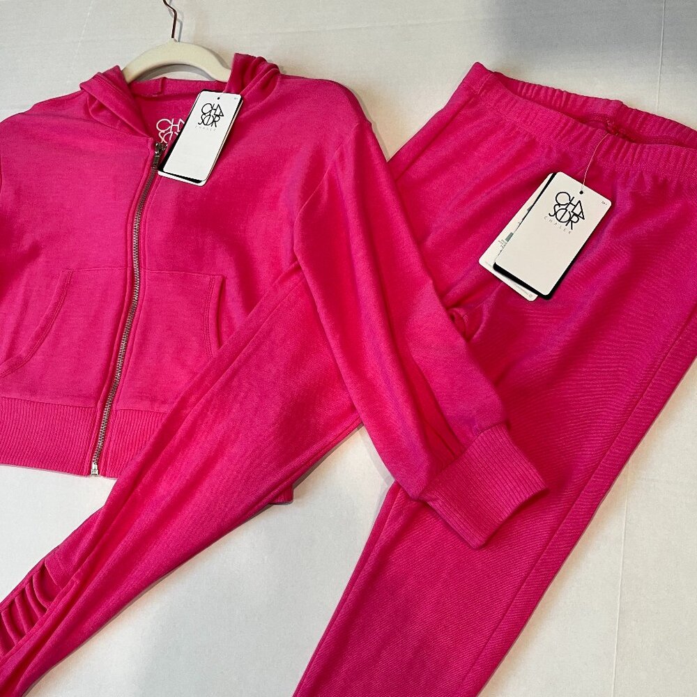 Girl - 8 - NWT - Chaser Puffy Flamingo Pink Cozy Knit Hoodie & Leggings